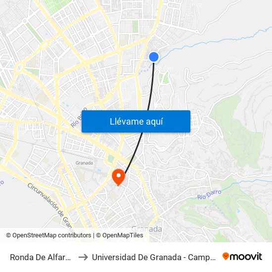 Ronda De Alfareros 4 to Universidad De Granada - Campus Centro map
