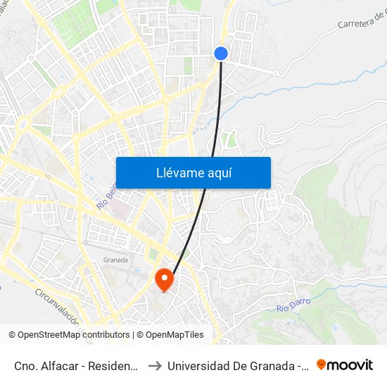 Cno. Alfacar - Residencia Estudiantes to Universidad De Granada - Campus Centro map