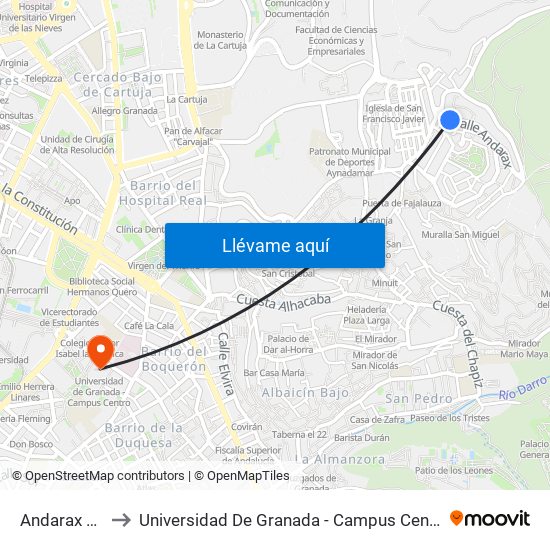 Andarax 22 to Universidad De Granada - Campus Centro map