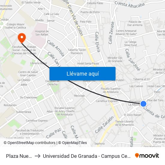 Plaza Nueva to Universidad De Granada - Campus Centro map