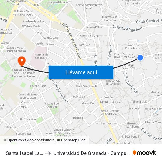 Santa Isabel La Real to Universidad De Granada - Campus Centro map