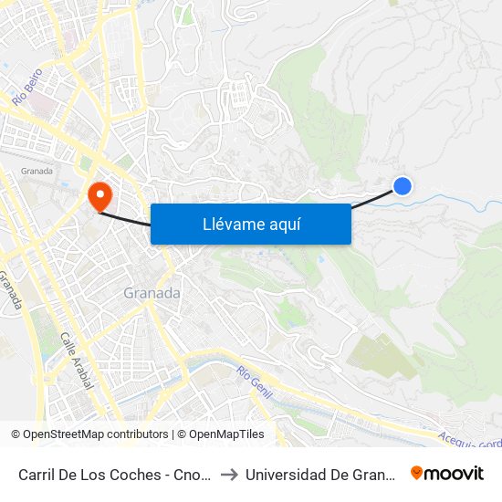 Carril De Los Coches - Cno. Abadía Del Sacromonte to Universidad De Granada - Campus Centro map