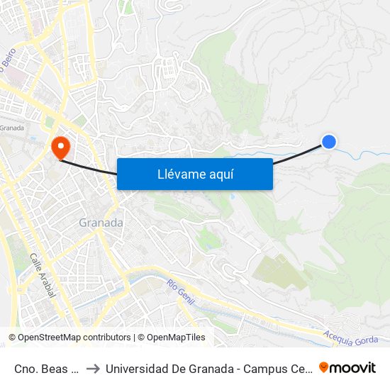 Cno. Beas 25 to Universidad De Granada - Campus Centro map