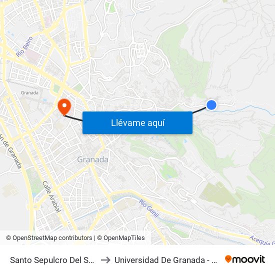 Santo Sepulcro Del Sacromonte 5 to Universidad De Granada - Campus Centro map