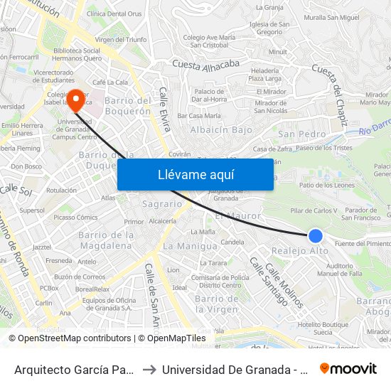 Arquitecto García Paredes - Fte 4 to Universidad De Granada - Campus Centro map