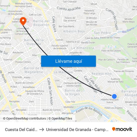 Cuesta Del Caidero 2 to Universidad De Granada - Campus Centro map