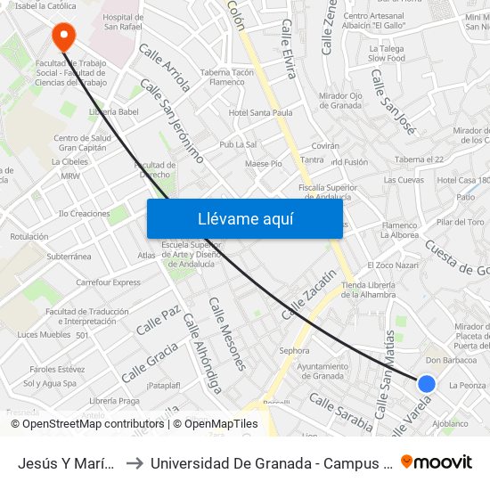 Jesús Y María 13 to Universidad De Granada - Campus Centro map