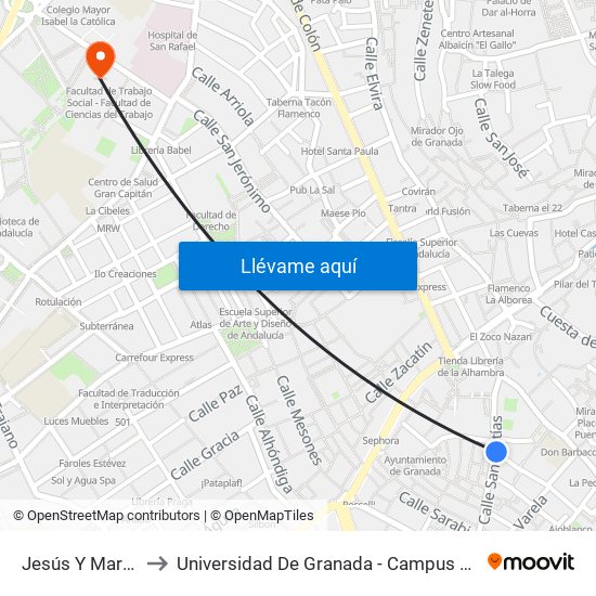 Jesús Y María 1 to Universidad De Granada - Campus Centro map