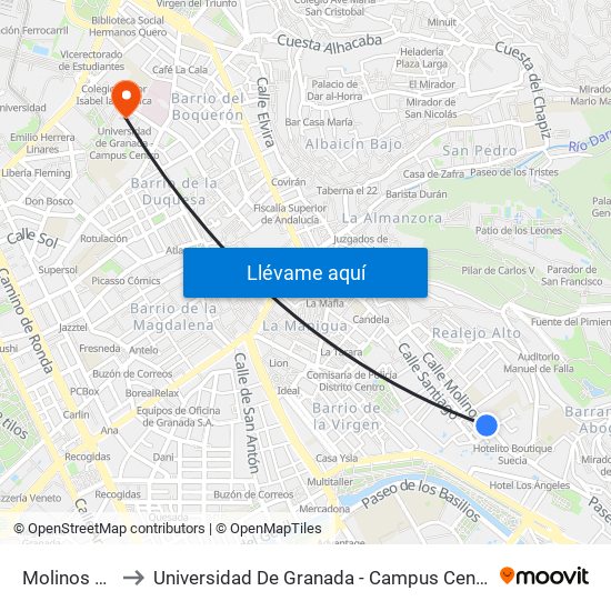 Molinos 68 to Universidad De Granada - Campus Centro map