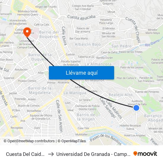 Cuesta Del Caidero 10 to Universidad De Granada - Campus Centro map