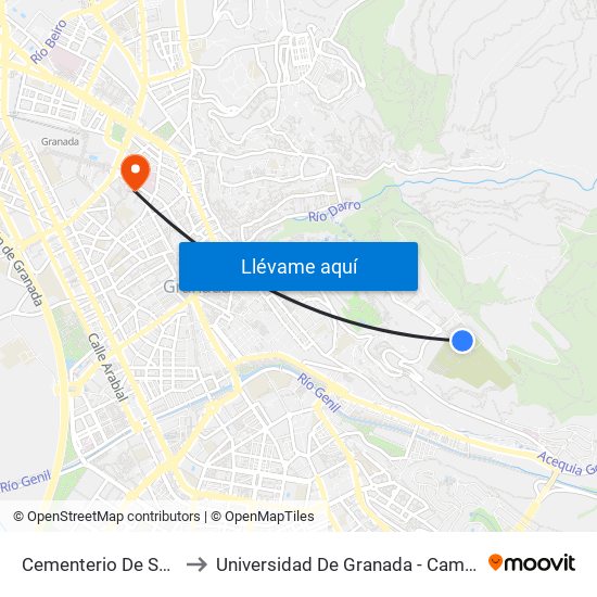 Cementerio De San José to Universidad De Granada - Campus Centro map