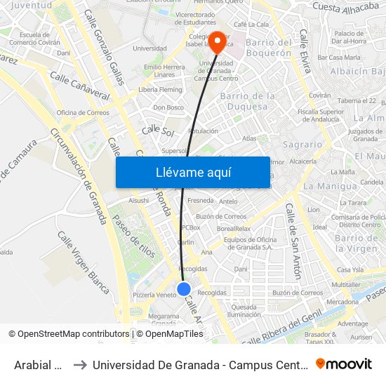 Arabial 22 to Universidad De Granada - Campus Centro map