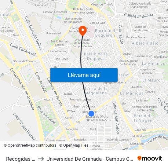 Recogidas 35 to Universidad De Granada - Campus Centro map