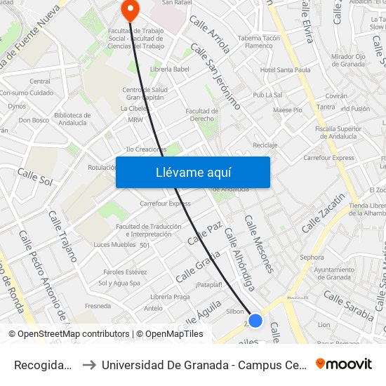 Recogidas 5 to Universidad De Granada - Campus Centro map