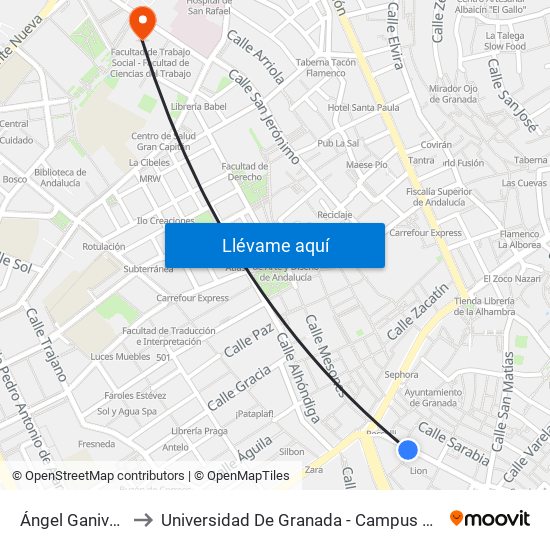 Ángel Ganivet 2 to Universidad De Granada - Campus Centro map