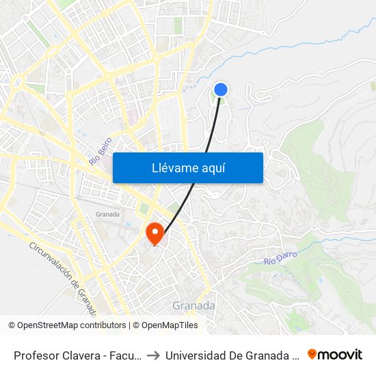 Profesor Clavera - Facultad Farmacia 1 to Universidad De Granada - Campus Centro map