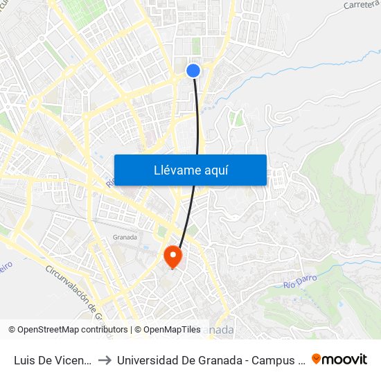 Luis De Vicente 5 to Universidad De Granada - Campus Centro map