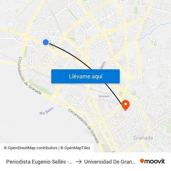 Periodista Eugenio Sellés - Fte Facultad Bellas Artes to Universidad De Granada - Campus Centro map