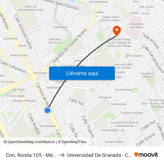 Cno. Ronda 105 - Méndez Núñez to Universidad De Granada - Campus Centro map