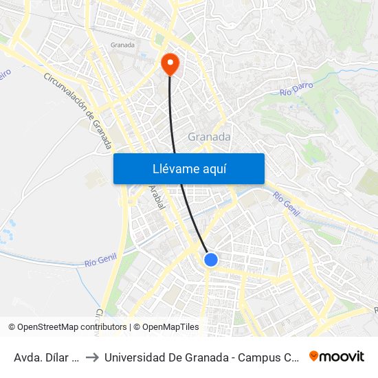 Avda. Dílar 10 to Universidad De Granada - Campus Centro map