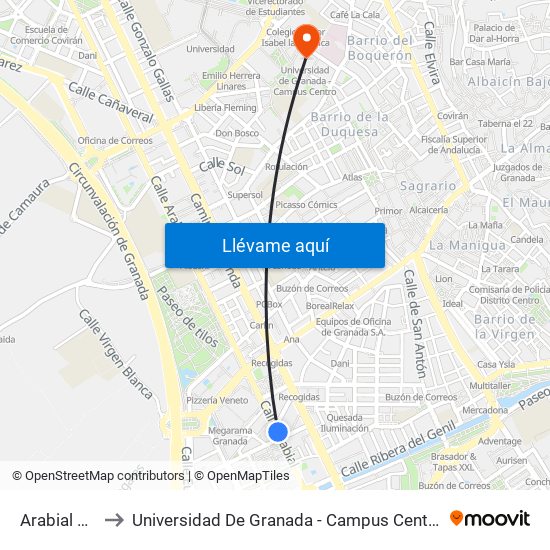 Arabial 16 to Universidad De Granada - Campus Centro map