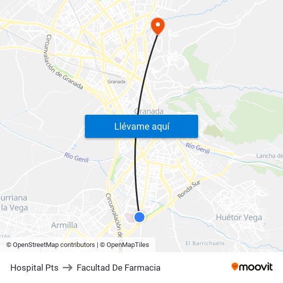 Hospital Pts to Facultad De Farmacia map