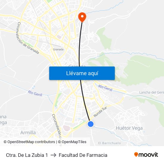 Ctra. De La Zubia 1 to Facultad De Farmacia map