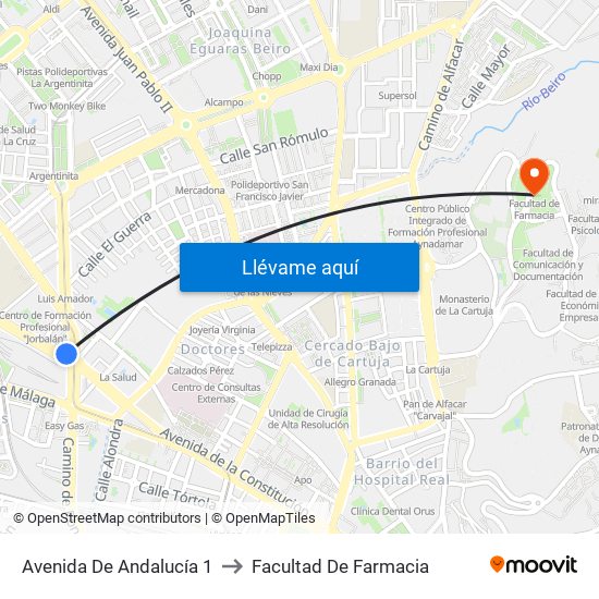 Avenida De Andalucía 1 to Facultad De Farmacia map