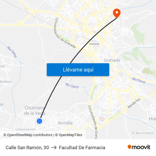 Calle San Ramón, 30 to Facultad De Farmacia map