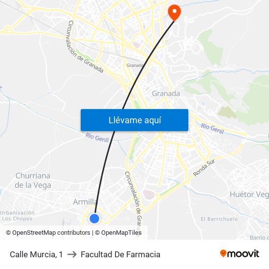 Calle Murcia, 1 to Facultad De Farmacia map