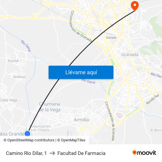 Camino Río Dílar, 1 to Facultad De Farmacia map