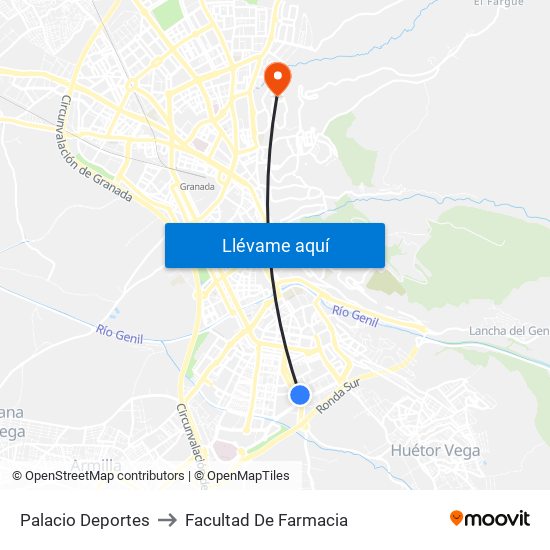 Palacio Deportes to Facultad De Farmacia map