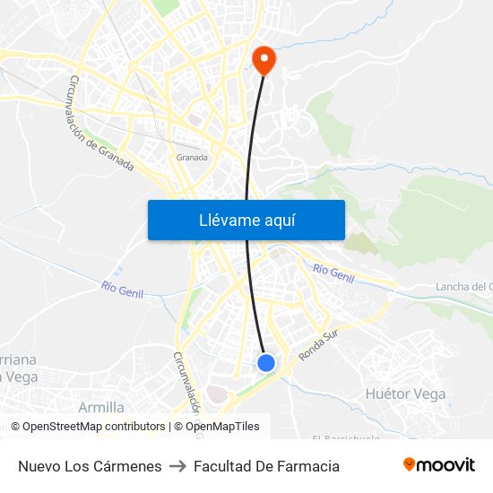Nuevo Los Cármenes to Facultad De Farmacia map