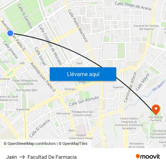 Jaén to Facultad De Farmacia map