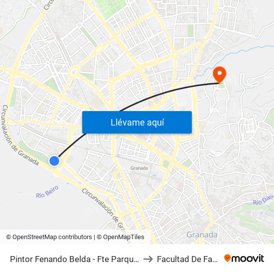 Pintor Fenando Belda - Fte Parque Alquerías to Facultad De Farmacia map