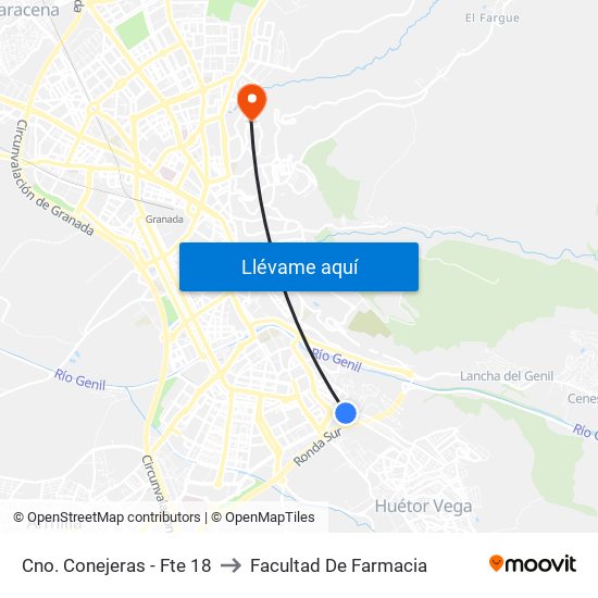 Cno. Conejeras - Fte 18 to Facultad De Farmacia map