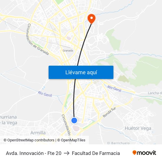 Avda. Innovación - Fte 20 to Facultad De Farmacia map