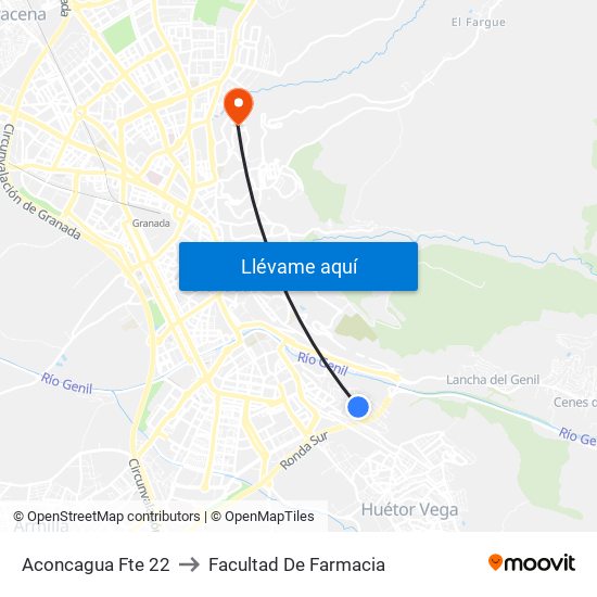 Aconcagua Fte 22 to Facultad De Farmacia map