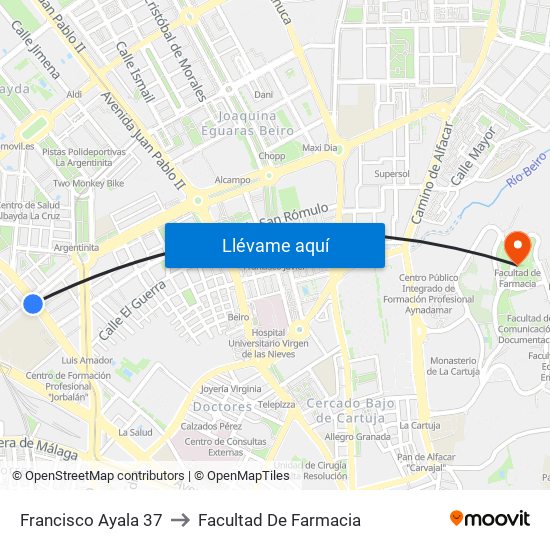 Francisco Ayala 37 to Facultad De Farmacia map