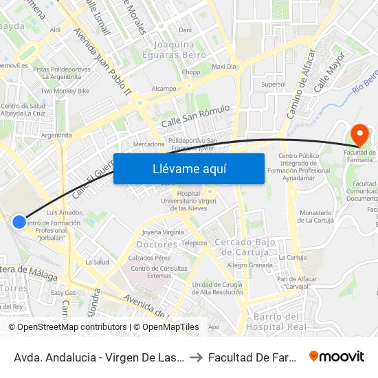 Avda. Andalucia - Virgen De Las Nieves to Facultad De Farmacia map