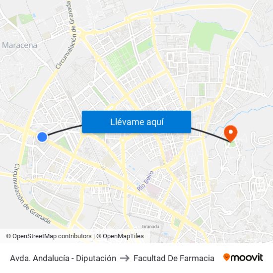 Avda. Andalucía - Diputación to Facultad De Farmacia map