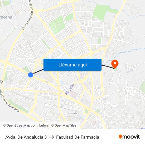 Avda. De Andalucía 3 to Facultad De Farmacia map