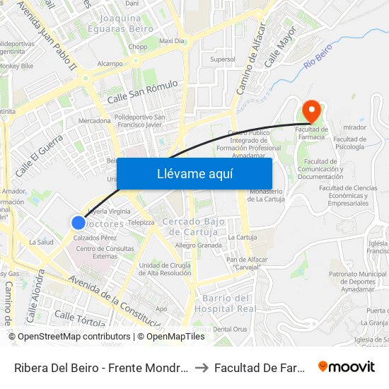 Ribera Del Beiro - Frente Mondragones to Facultad De Farmacia map