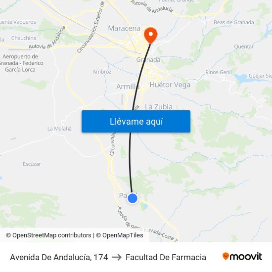 Avenida De Andalucía, 174 to Facultad De Farmacia map