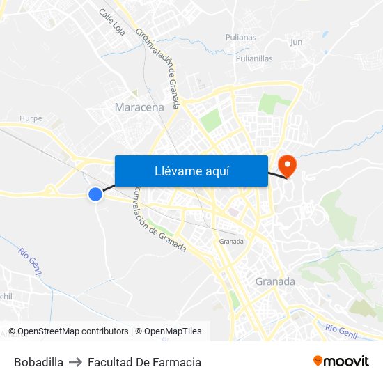 Bobadilla to Facultad De Farmacia map