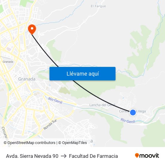 Avda. Sierra Nevada 90 to Facultad De Farmacia map