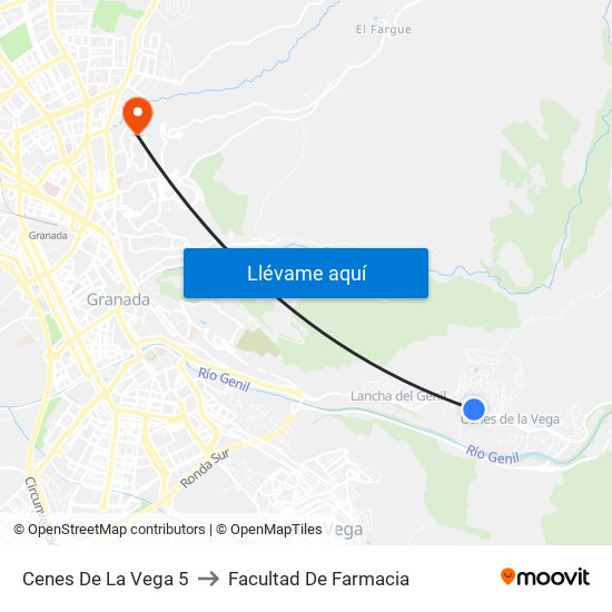 Cenes De La Vega 5 to Facultad De Farmacia map
