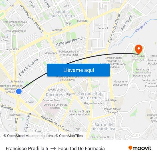 Francisco Pradilla 6 to Facultad De Farmacia map