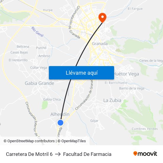 Carretera De Motril 6 to Facultad De Farmacia map