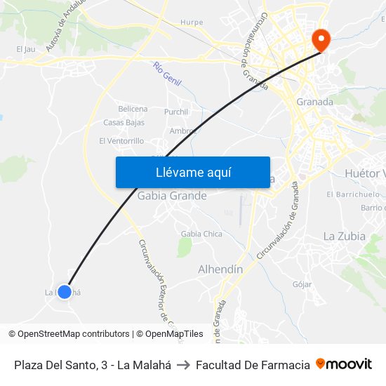 Plaza Del Santo, 3 - La Malahá to Facultad De Farmacia map